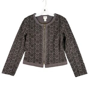 Chicos‎ Zip Front Jacket Women S Embroidered Cotton Structured Cropped Layer